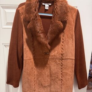 Elegant Rust Teddy Jacket with Faux Fur Collar